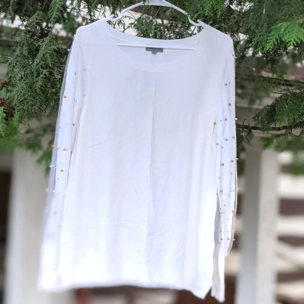 Pearl and Tulle Silky White Sweater